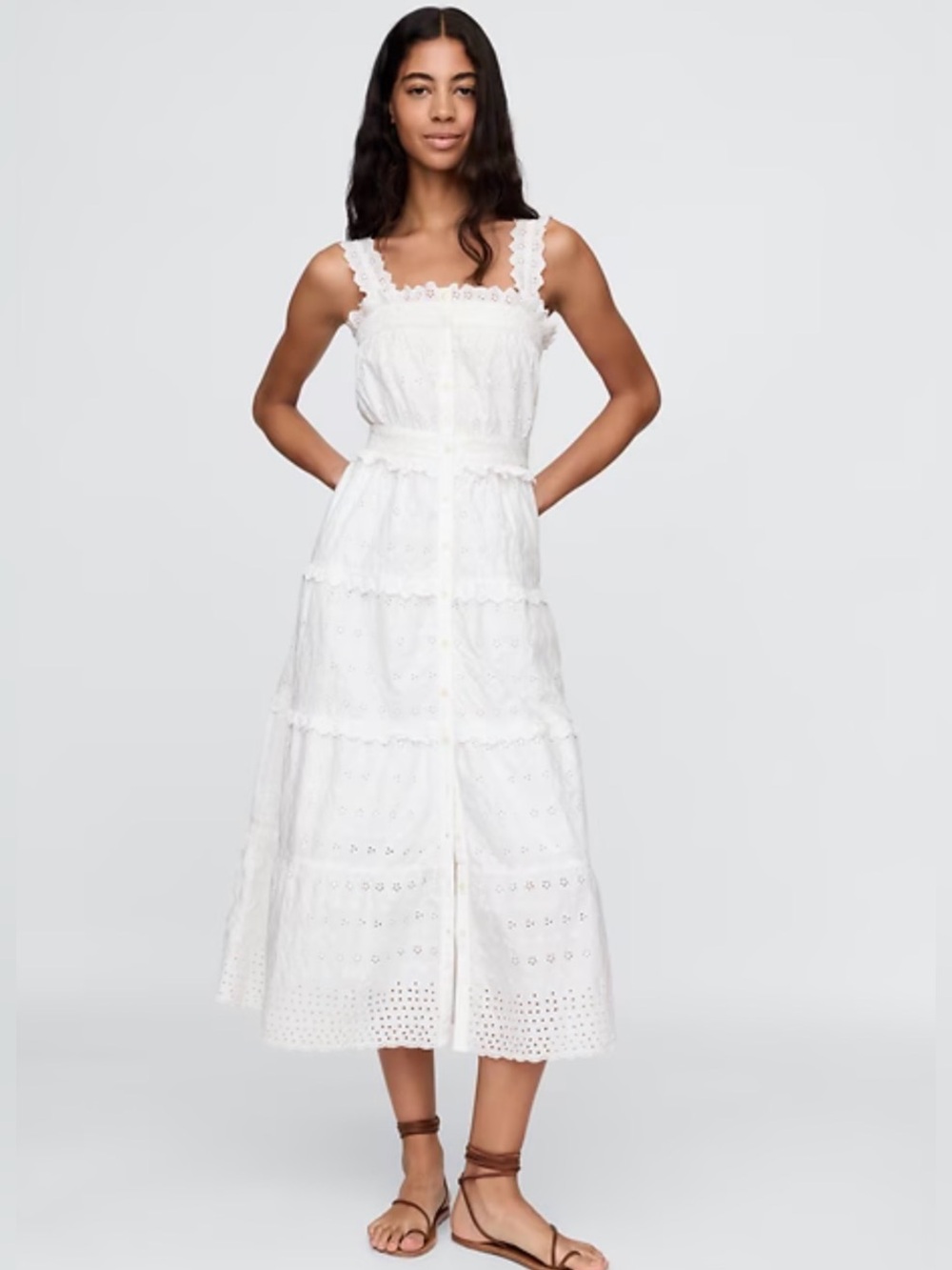 GAP White Eyelet Tiered Maxi Dress